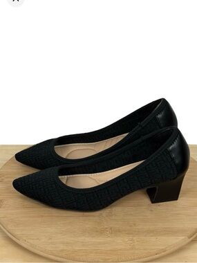 Adrienne Vittadini Faro Black Knit Block Heel Career Pumps Women’s Size 8.5 M